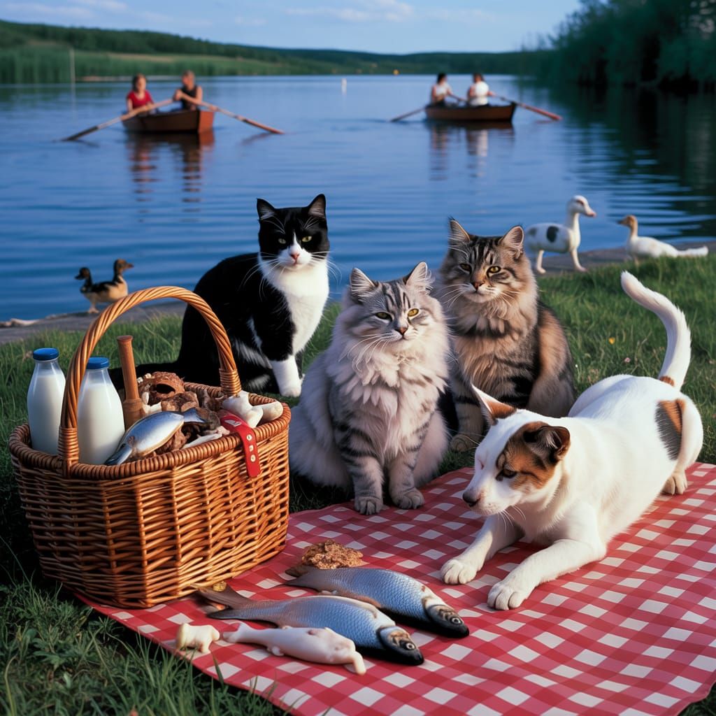 Cats' Picnic by the Lake