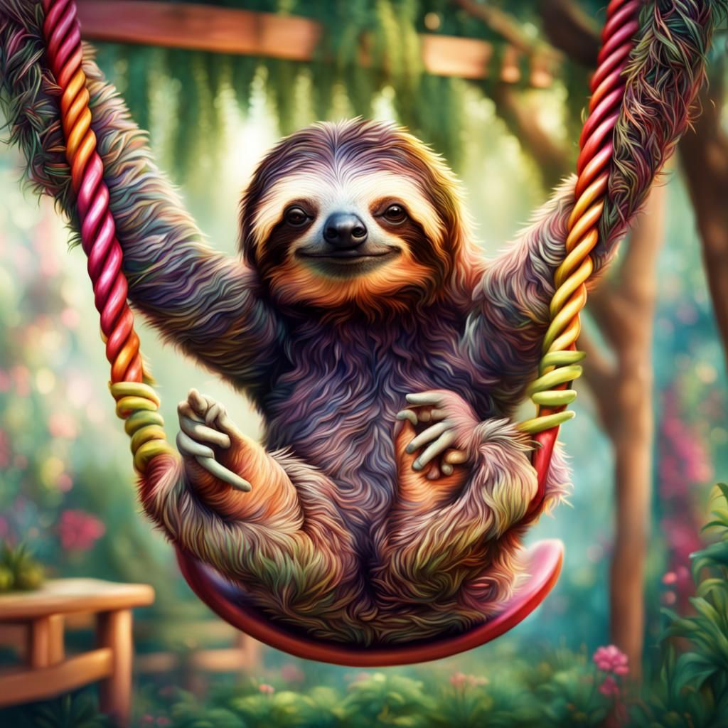 Happy Sloth on Garden Swing: Digital Matte Painting