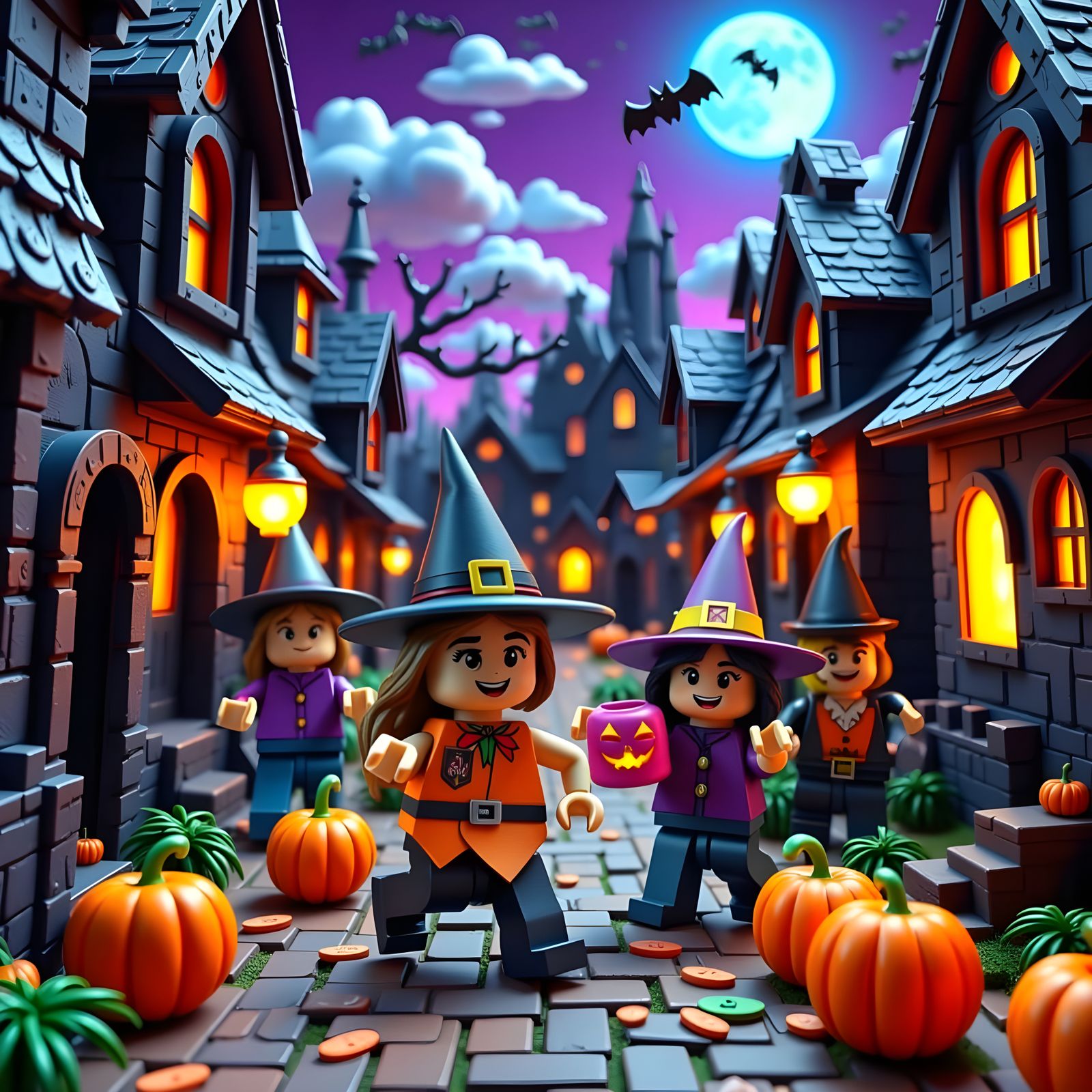 Lego Witches Trick-or-Treating in Stop-Motion Style