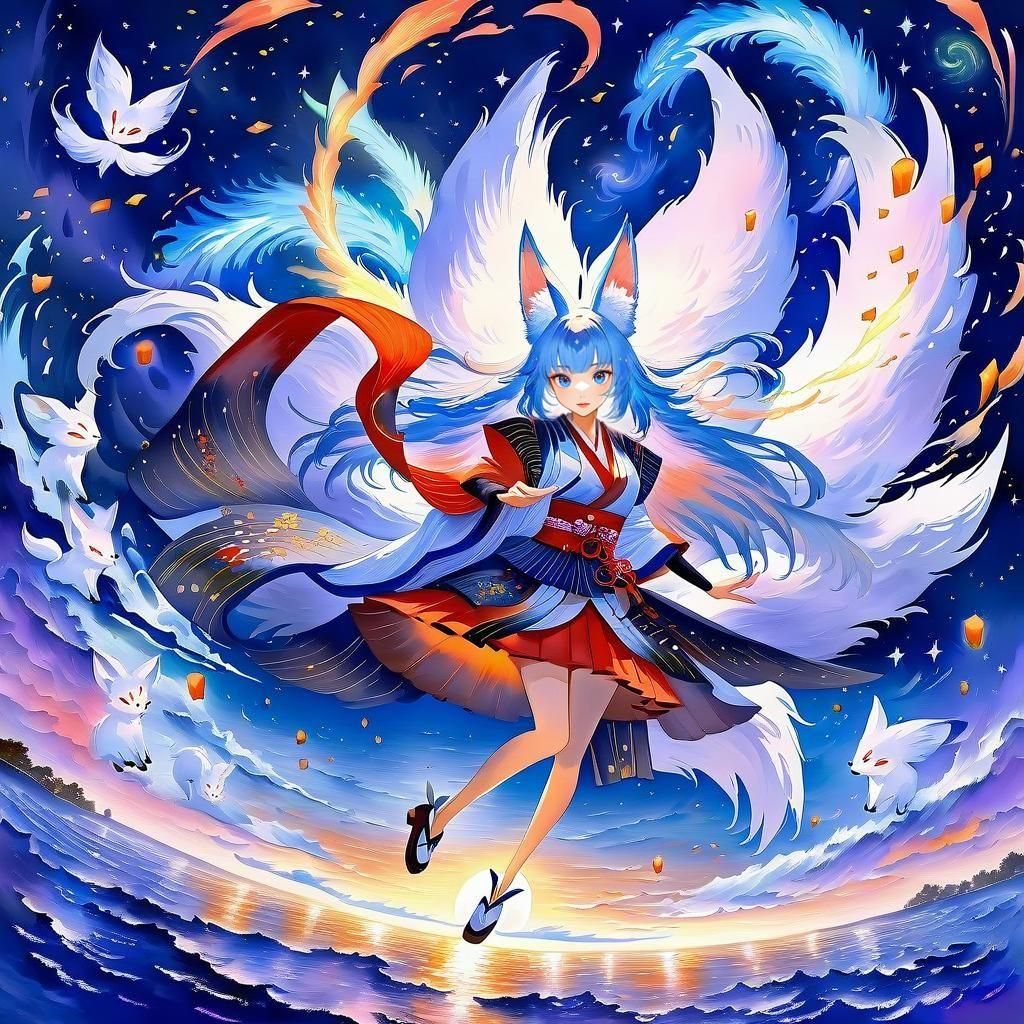 Nine Tails Kitsune Girl