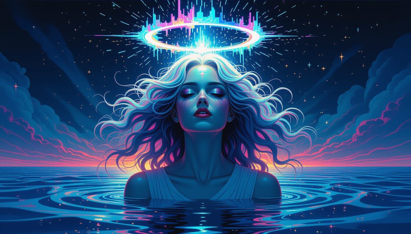 Digital Deity with RGB Hair and Corrupted Halo