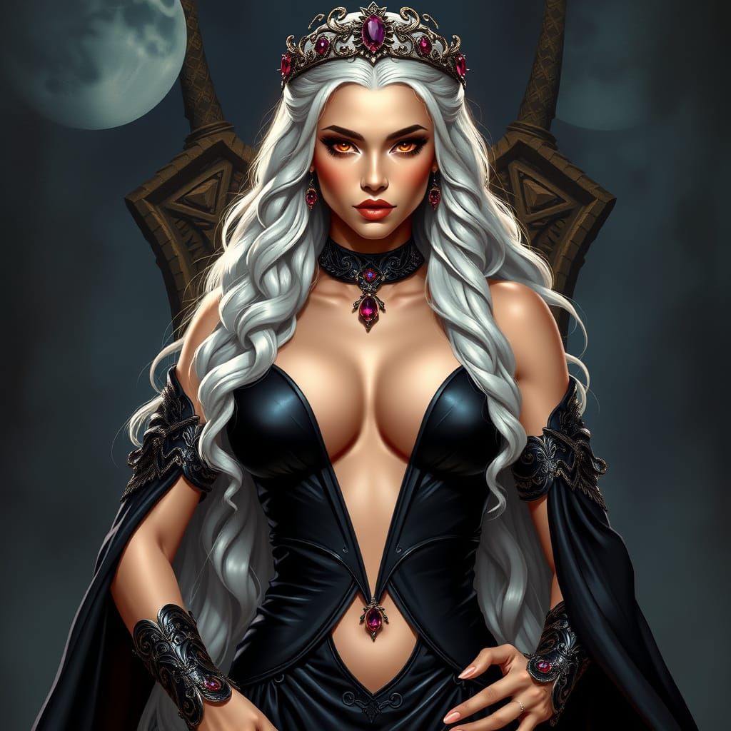 Sensual Targaryen Queen in Black Gown with Dragon Jewelry