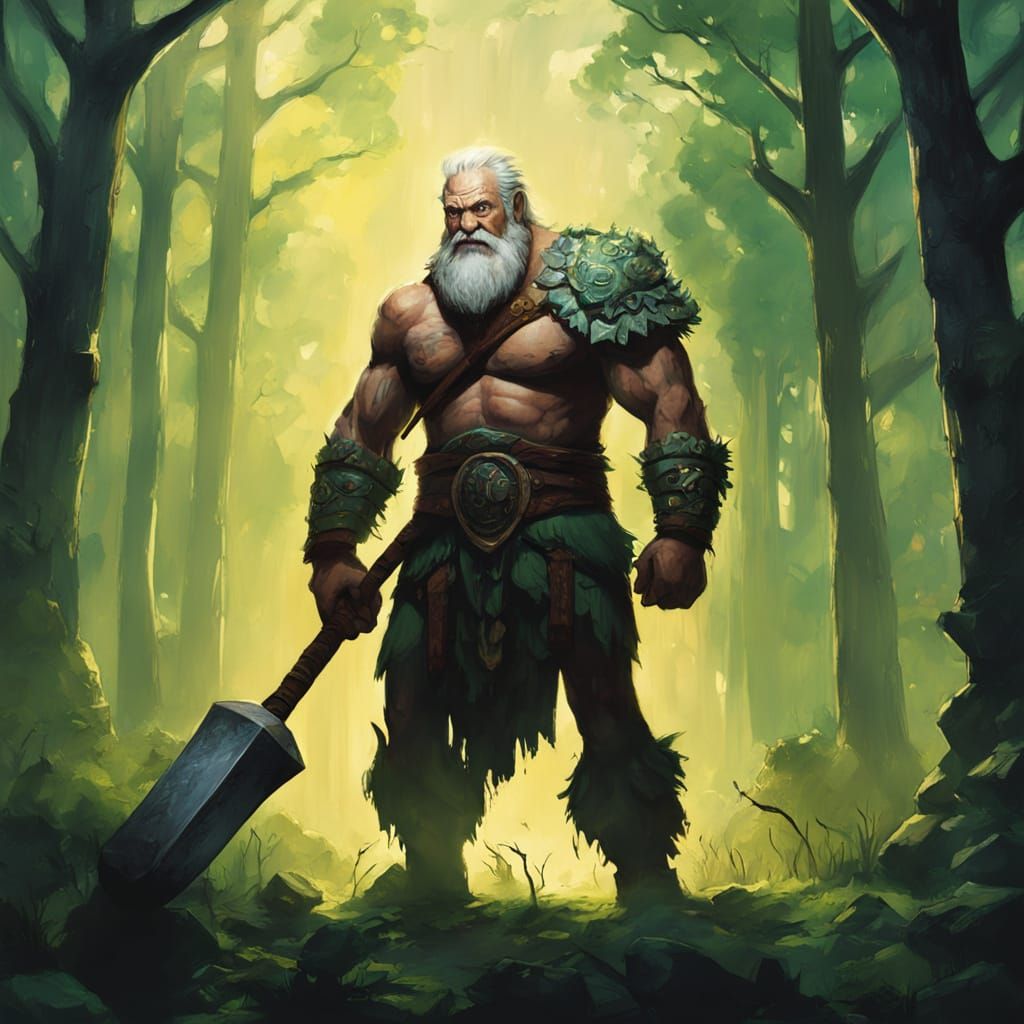 Goliath Barbarian in Forest, Fantasy Concept Art