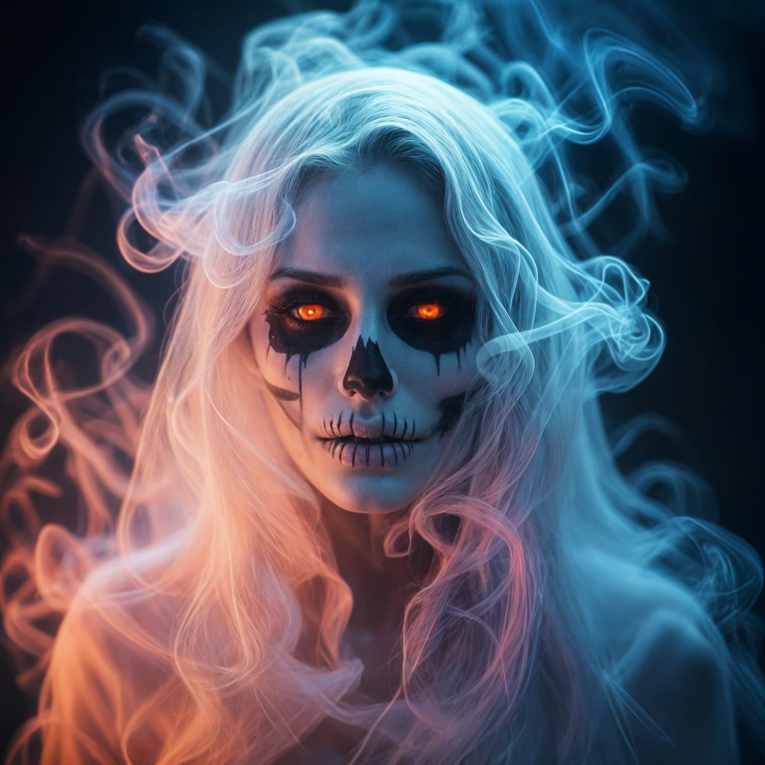 Spooky Ghost Portrait of Neon Smoke