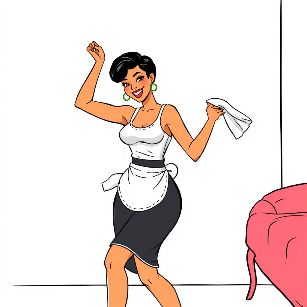 Dancing Room Maid: Elegant Single-Line Art