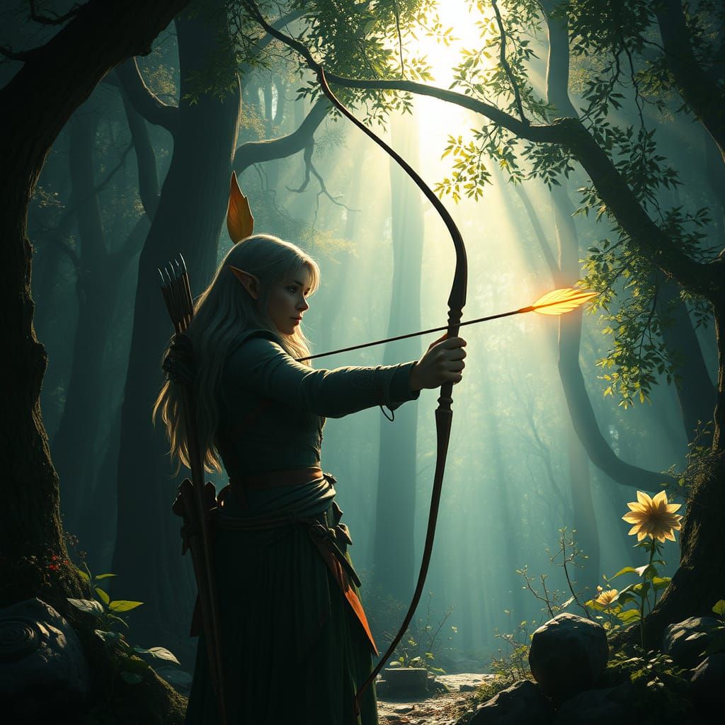 Mysterious Elven Huntress in Hidden Forest Shrine