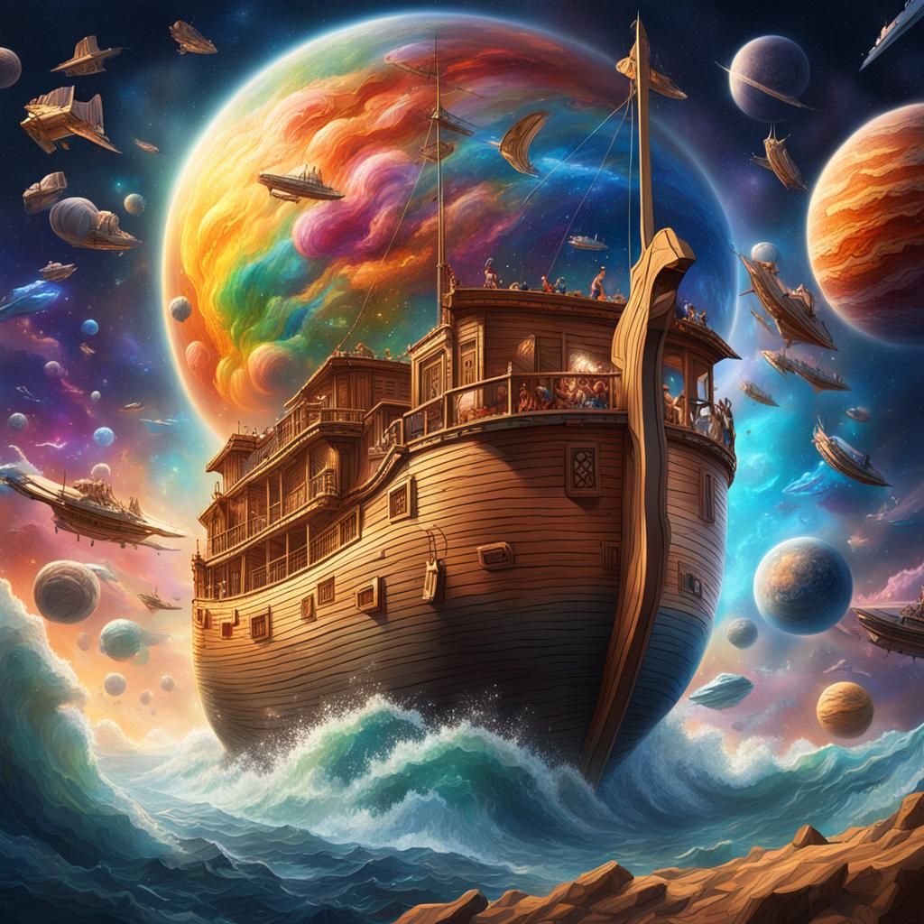 Hyperrealistic Noah's Ark Floating in Space