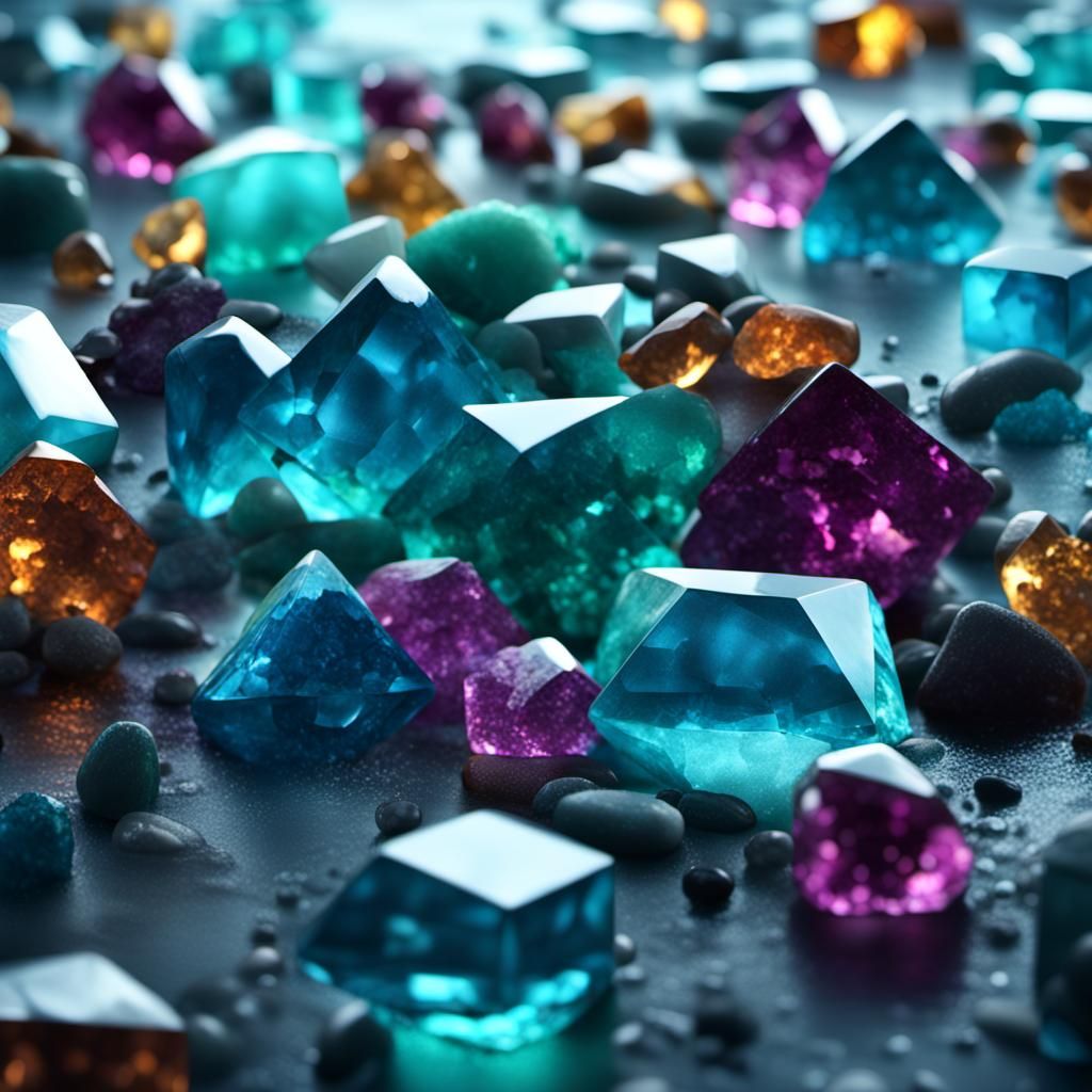 Ocean of Gemstones in Realistic Cinematic Style