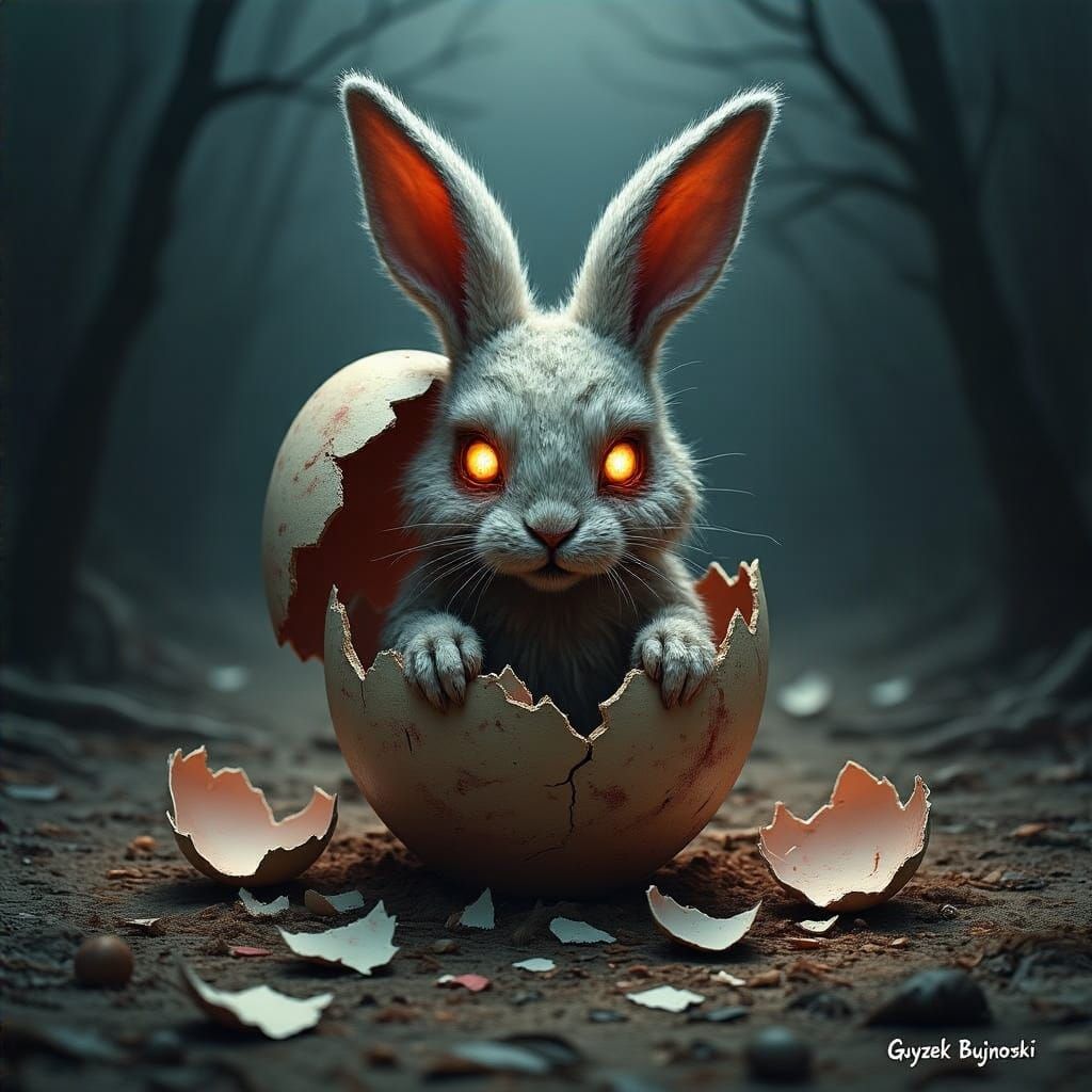Twisted Easter Bunny in Shattered Eggshell, Surreal Concept ...