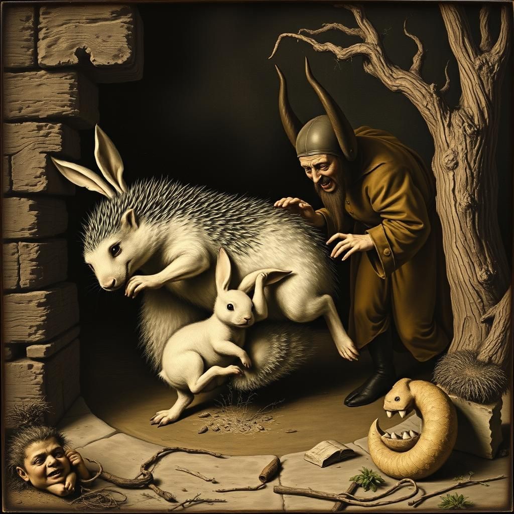 Grotesque Creatures in the Style of Etchings