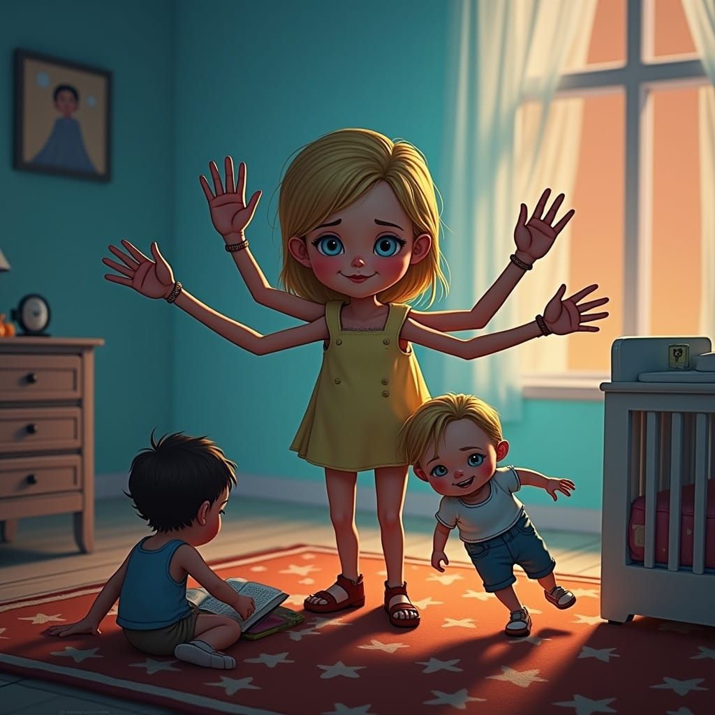 Mother of Multiplicity in Whimsical Nursery Scene