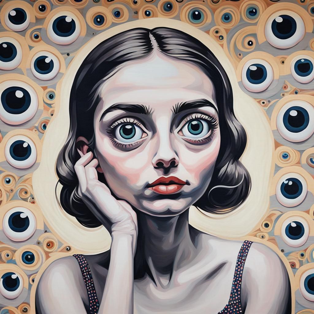 Woman with Googly Eyes: Naive Romantic Pixel Art