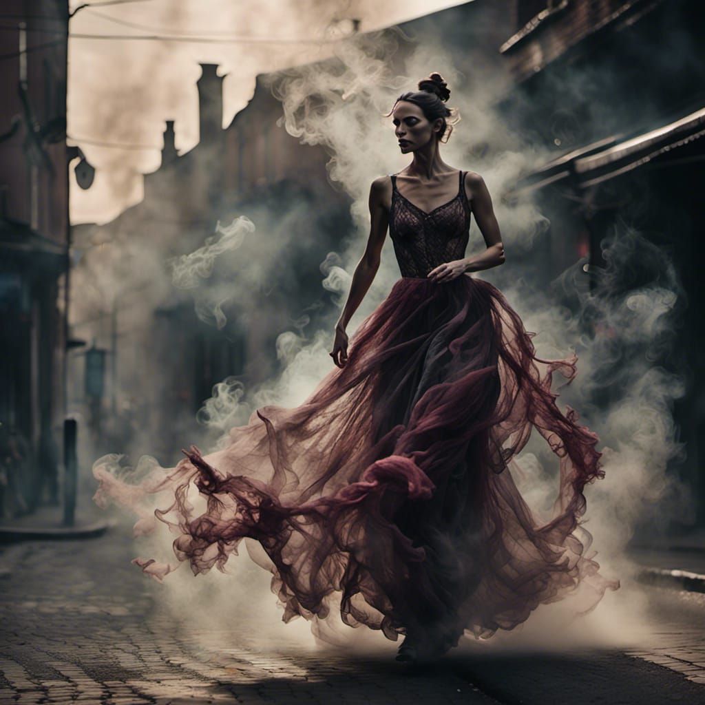 Woman Fading into Smoke: Hyperrealistic Fantasy Art
