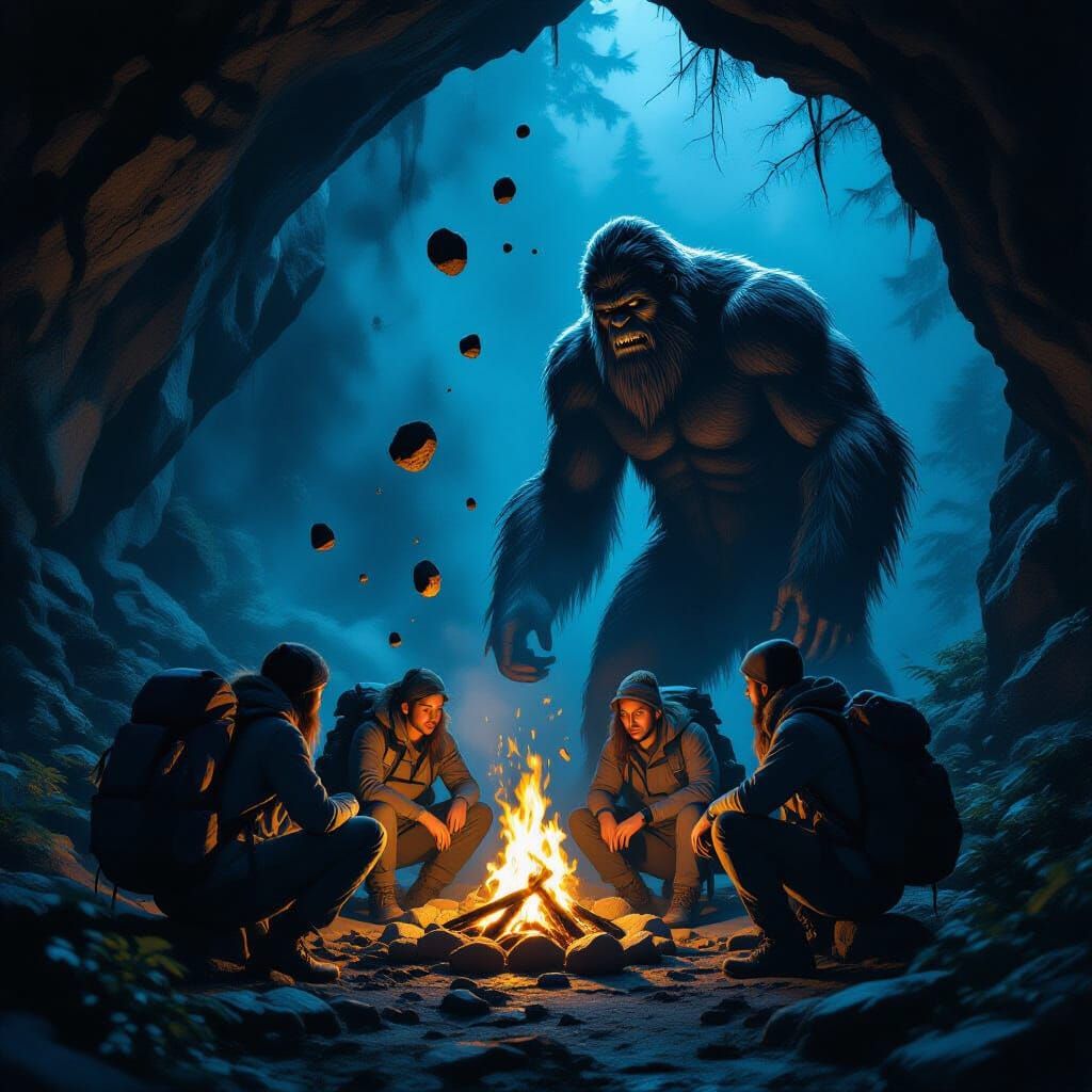 Bigfoot Attacks Campers in Dark Cave: Hyperrealistic Horror