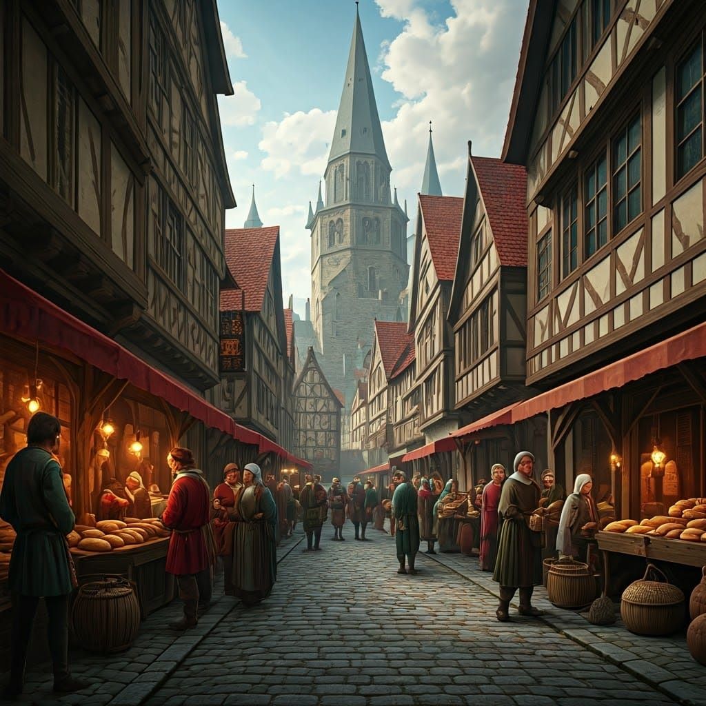 Medieval Marketplace in Vibrant Color