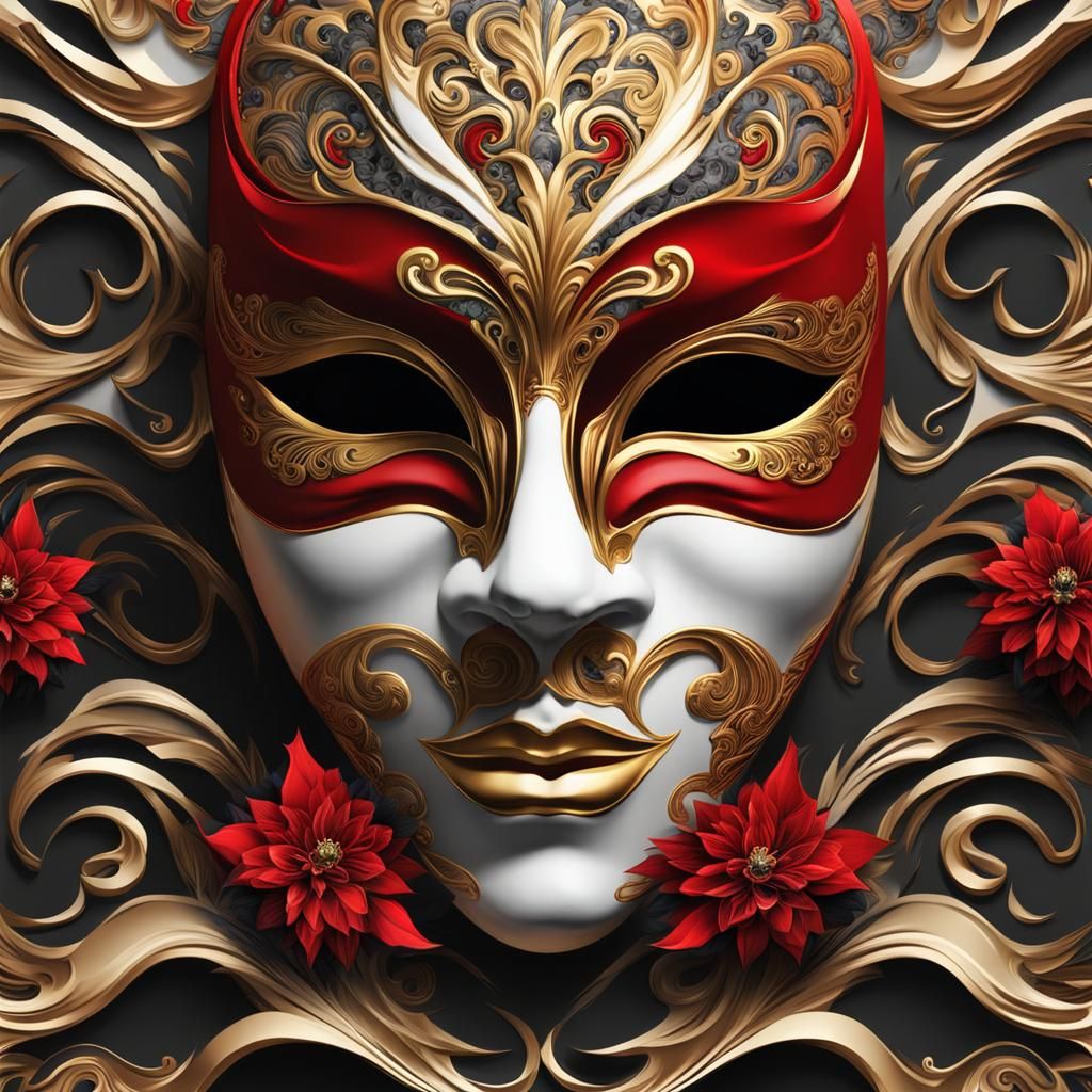 Creepy Venice Mask with Gold and Marble Details