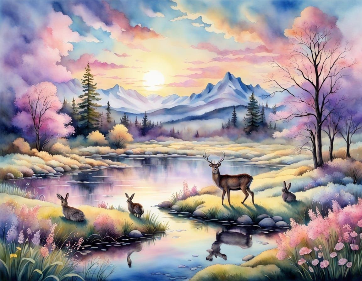 Serenely Beautiful Spring Morning in Vibrant Pastel Colors