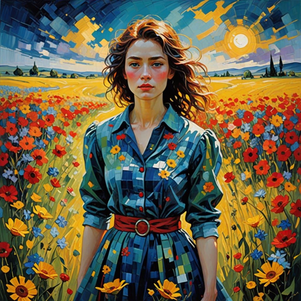 Whimsical Portrait of a Beautiful Woman in a Vibrant Floral ...