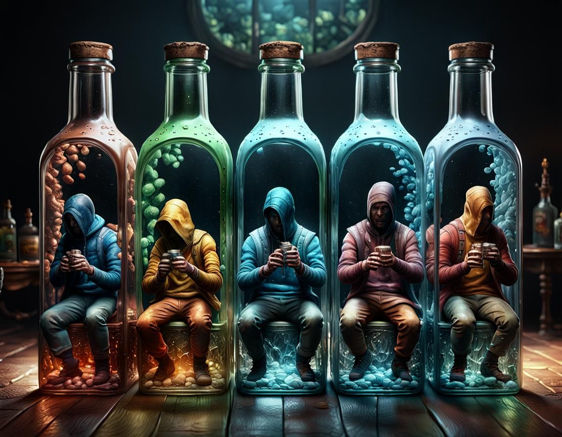 Bottled People: Detailed Cinematic CGI Fantasy Art