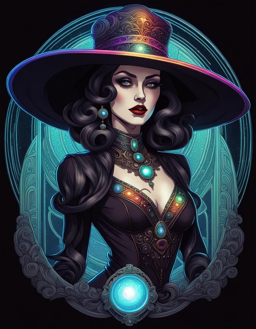Sinister Pin-Up in Dark Fantasy Art Deco Style