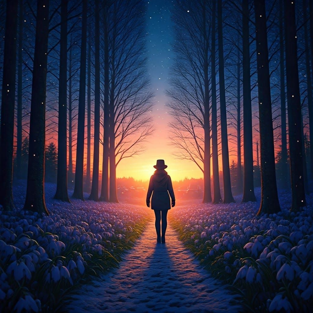 Christmas Eve Night in Whimsical Winter Wonderland