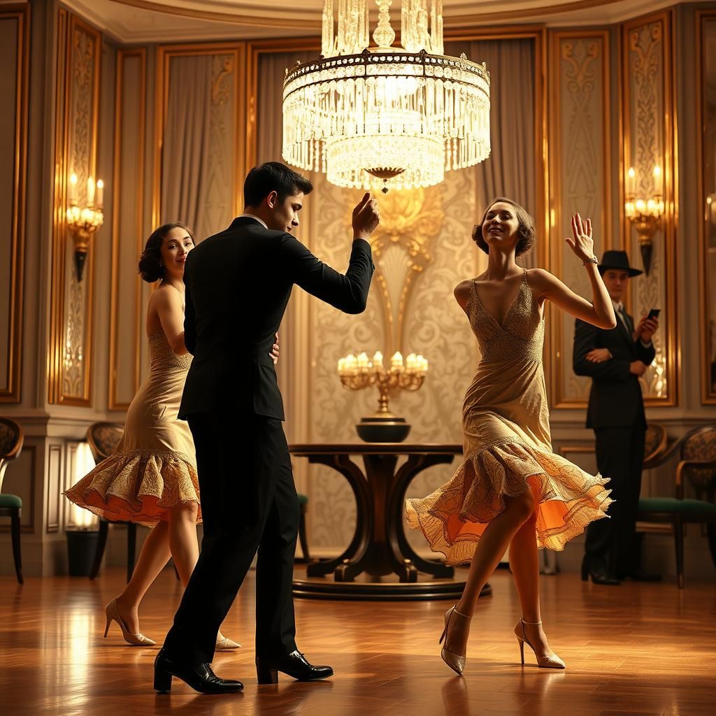 1920s Flapper Girls Dancing Charleston in Art Deco Ballroom