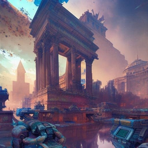 Futuristic Rome in 2050: Sci-Fi Watercolor