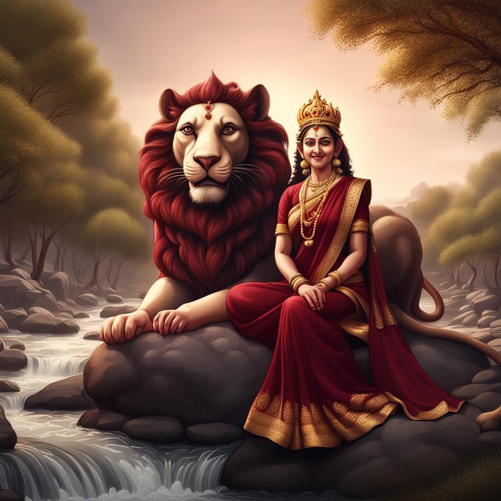 Durga Maa on Riverbank: Detailed Matte Painting
