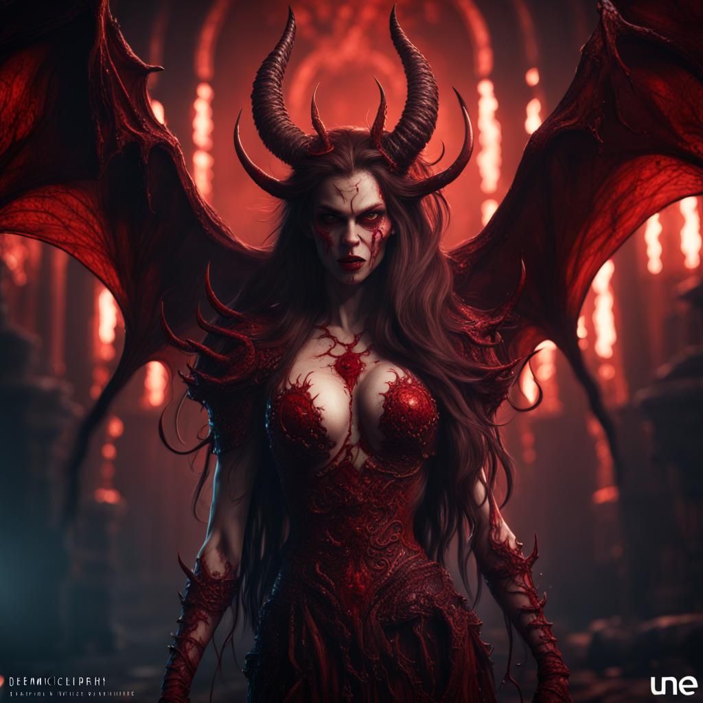 Demonic Eldritch Blood She-Devil in Detailed Matte Painting