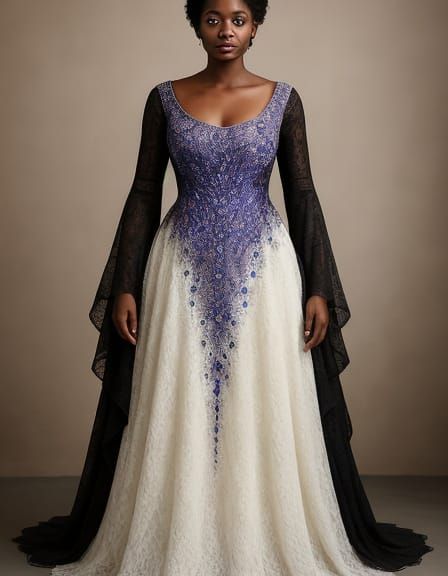 Medieval Black Female Wedding Dress: Oil Painting