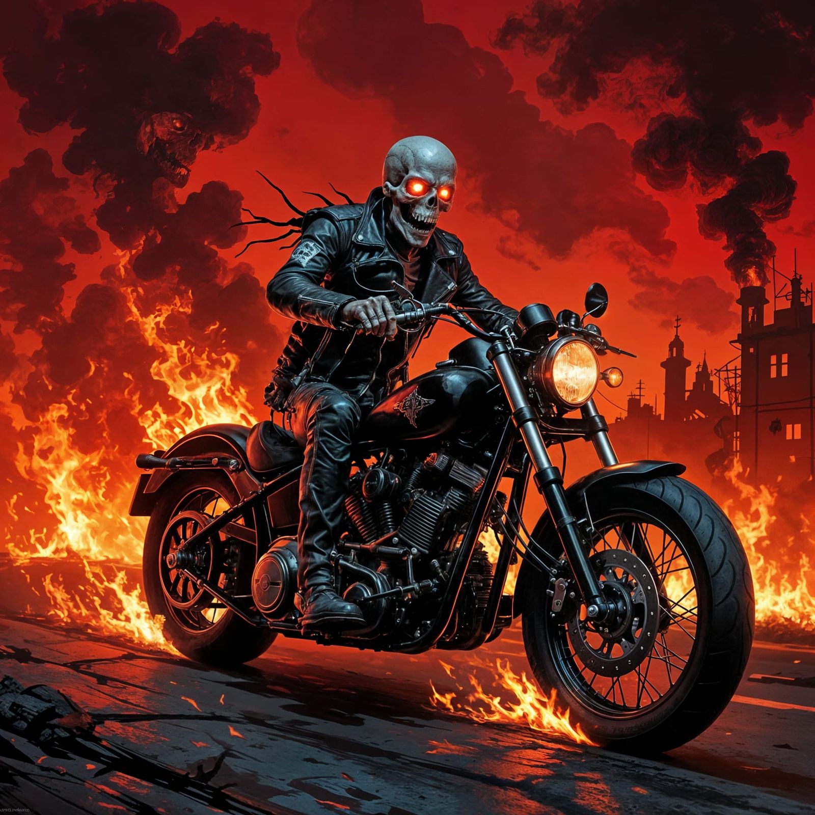 Skeletal Zombie Rider on Hellscape Motorcycle