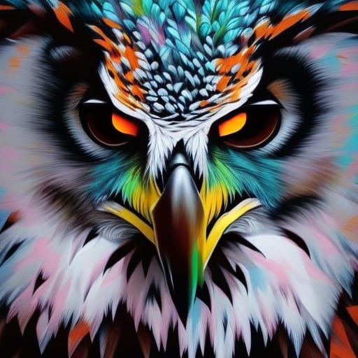 Polychromatic European Eagle Owl in Graffiti Art Style