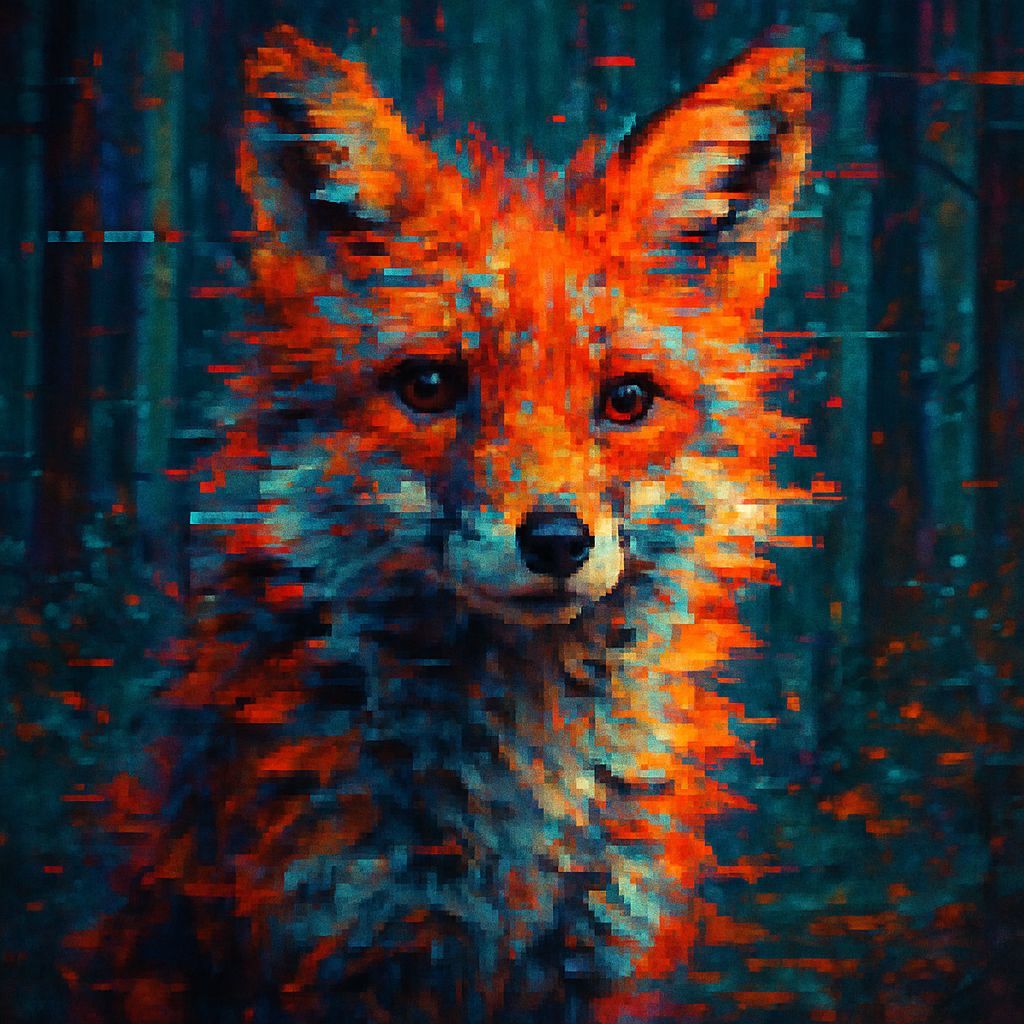 Cute Fox Portrait in Digital Glitch Art Style