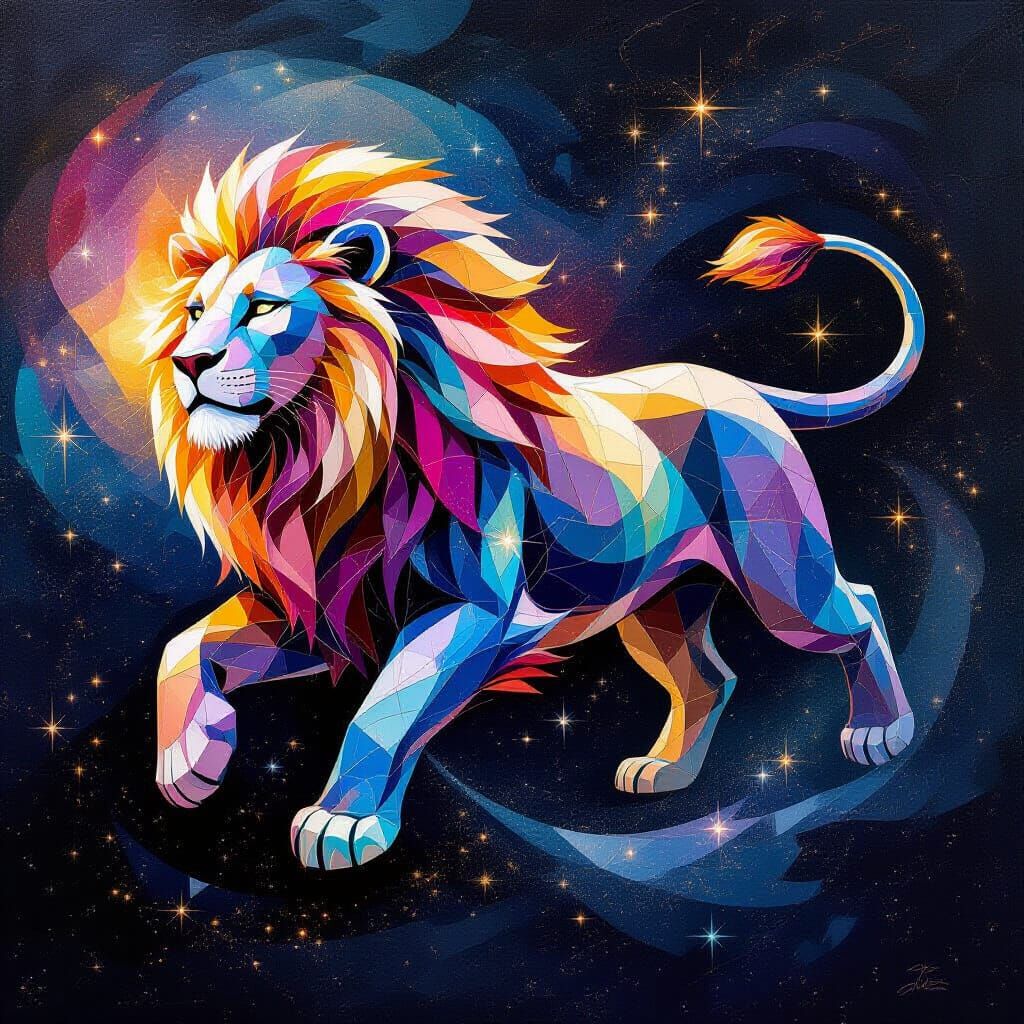 Celestial Lion Sculpture in Mosaic Art Style