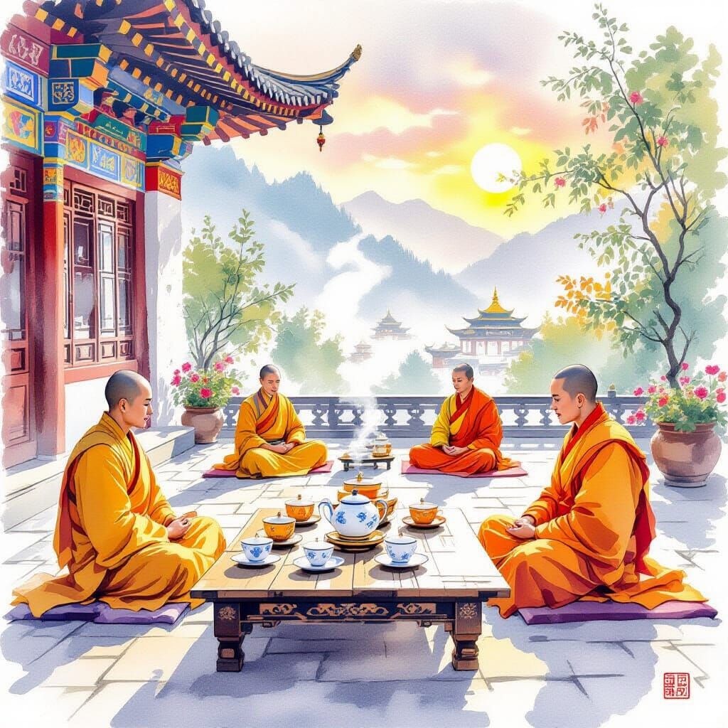 Ethereal Lhasa Teatime Ceremony at Sunrise