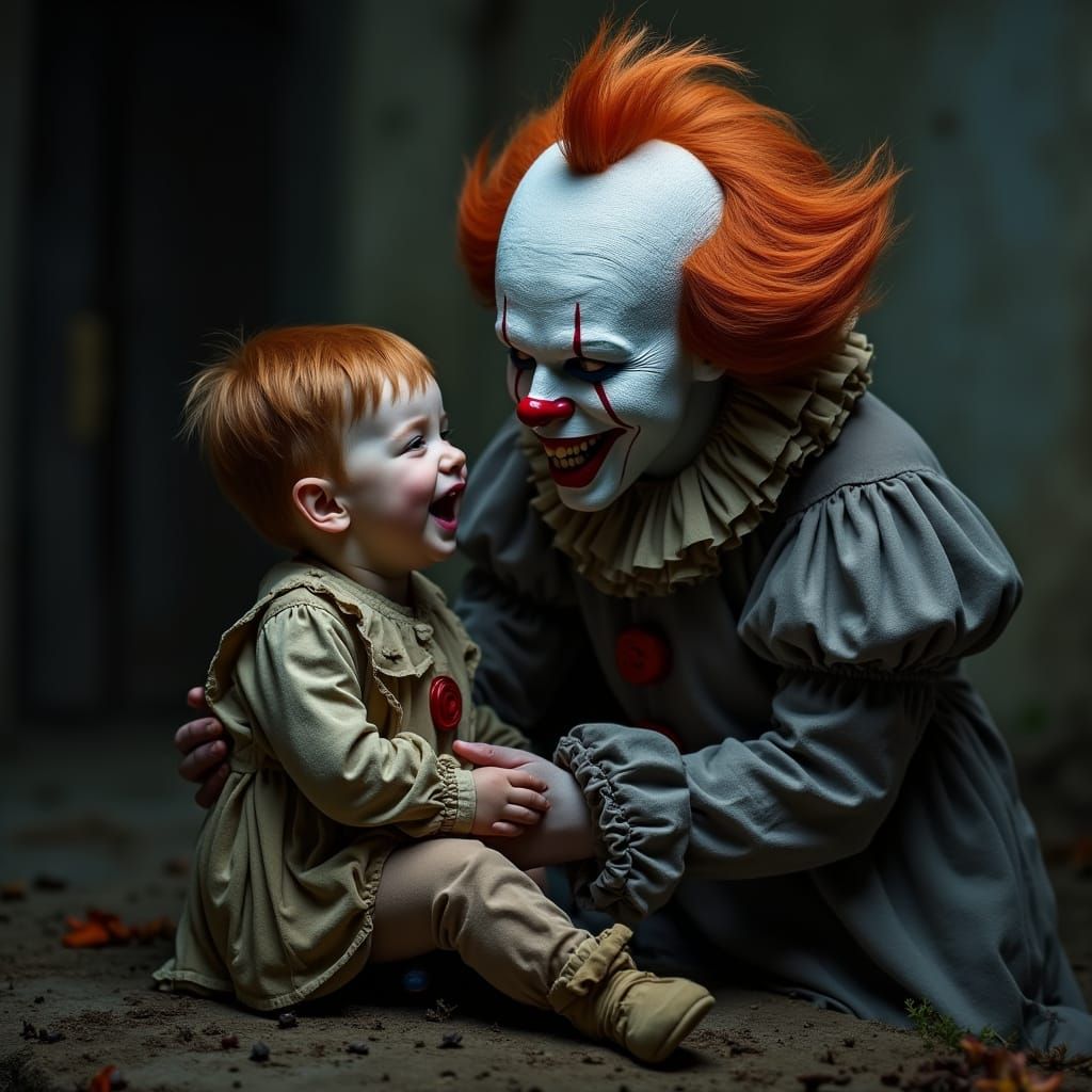 Art the Clown Tickling Child in Creepy Setting