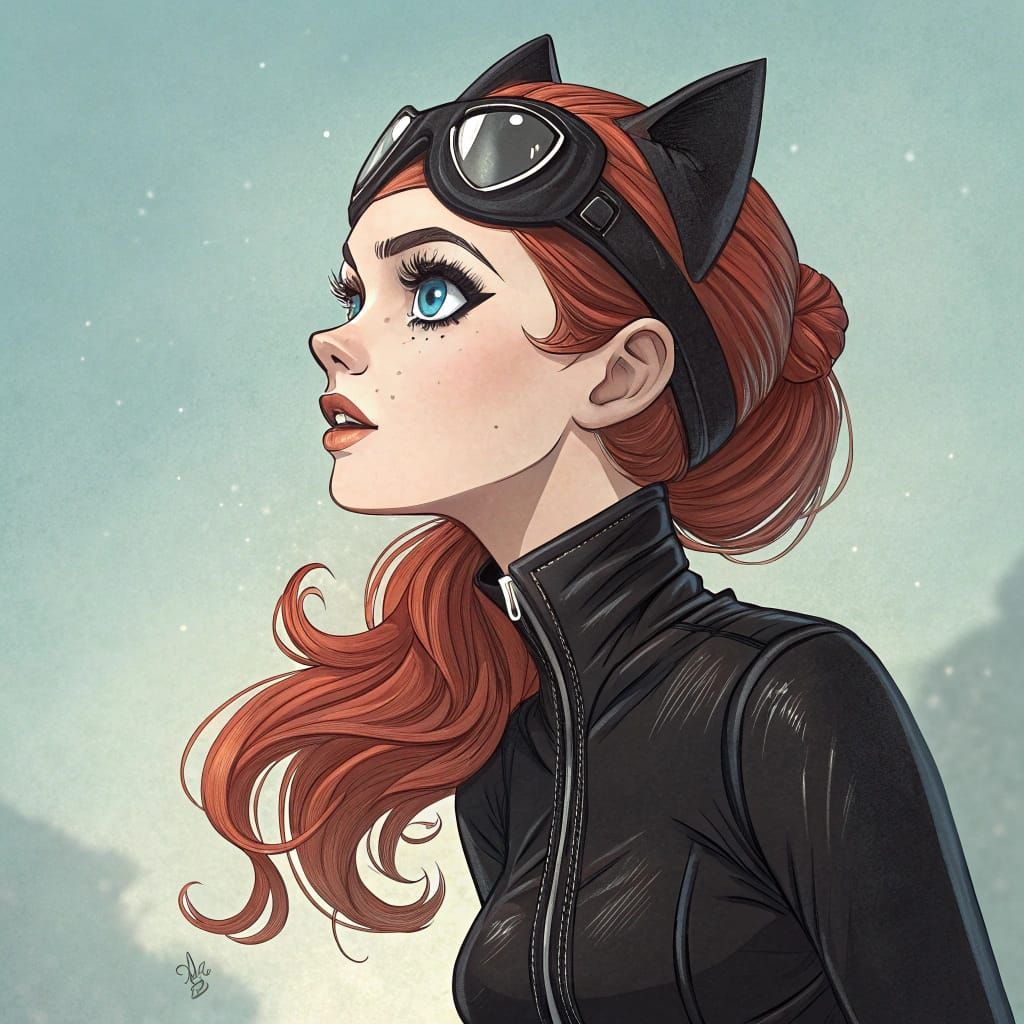 Retro Catwoman Illustration in Cartoon Style