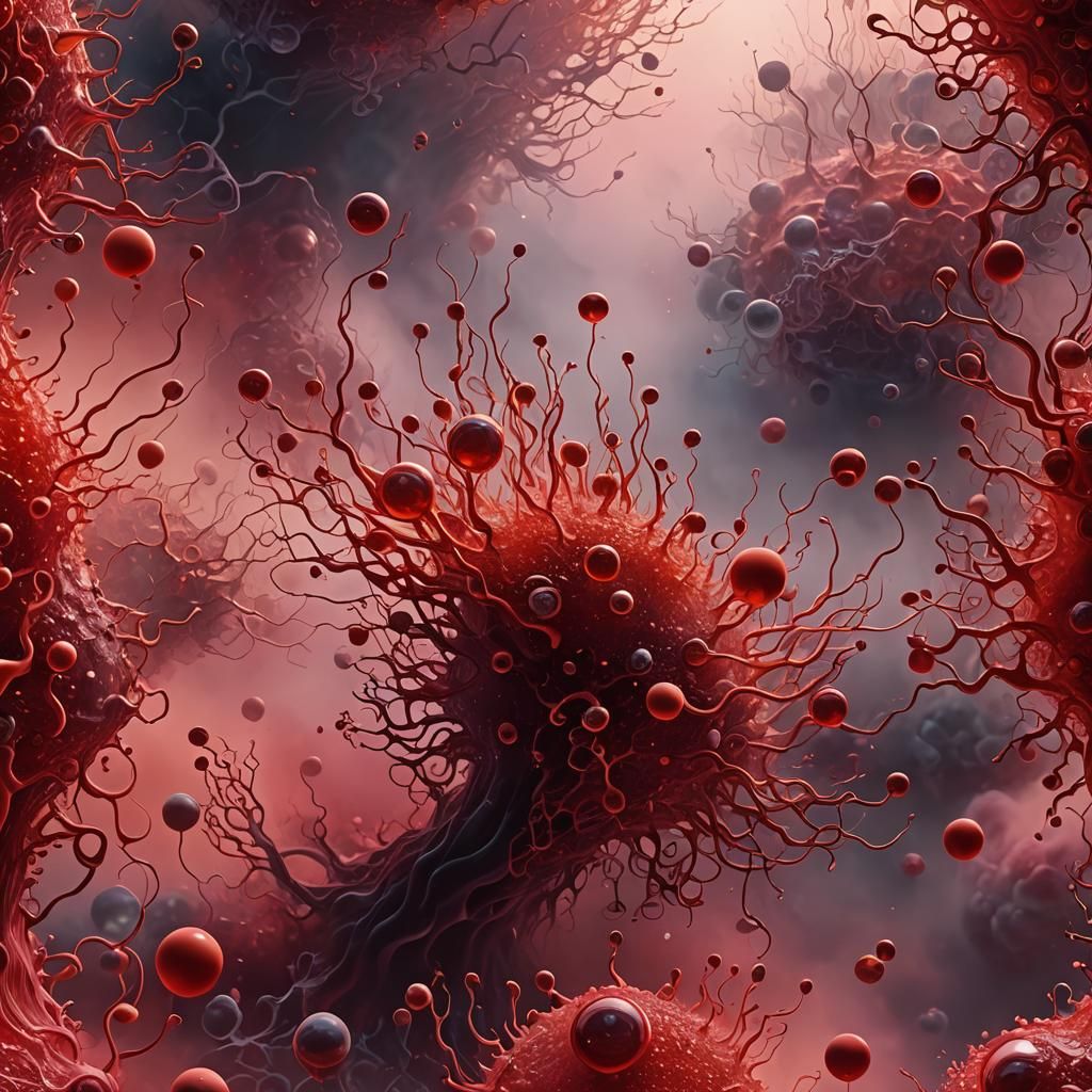 Surrealistic Cellular Landscape with Singing Blood Cells