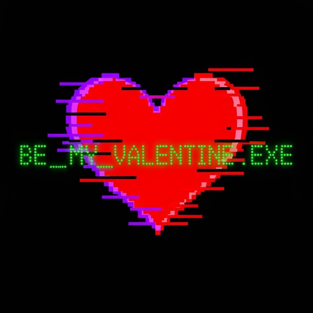 Glitching 8-Bit Heart With Retro Valentine Text