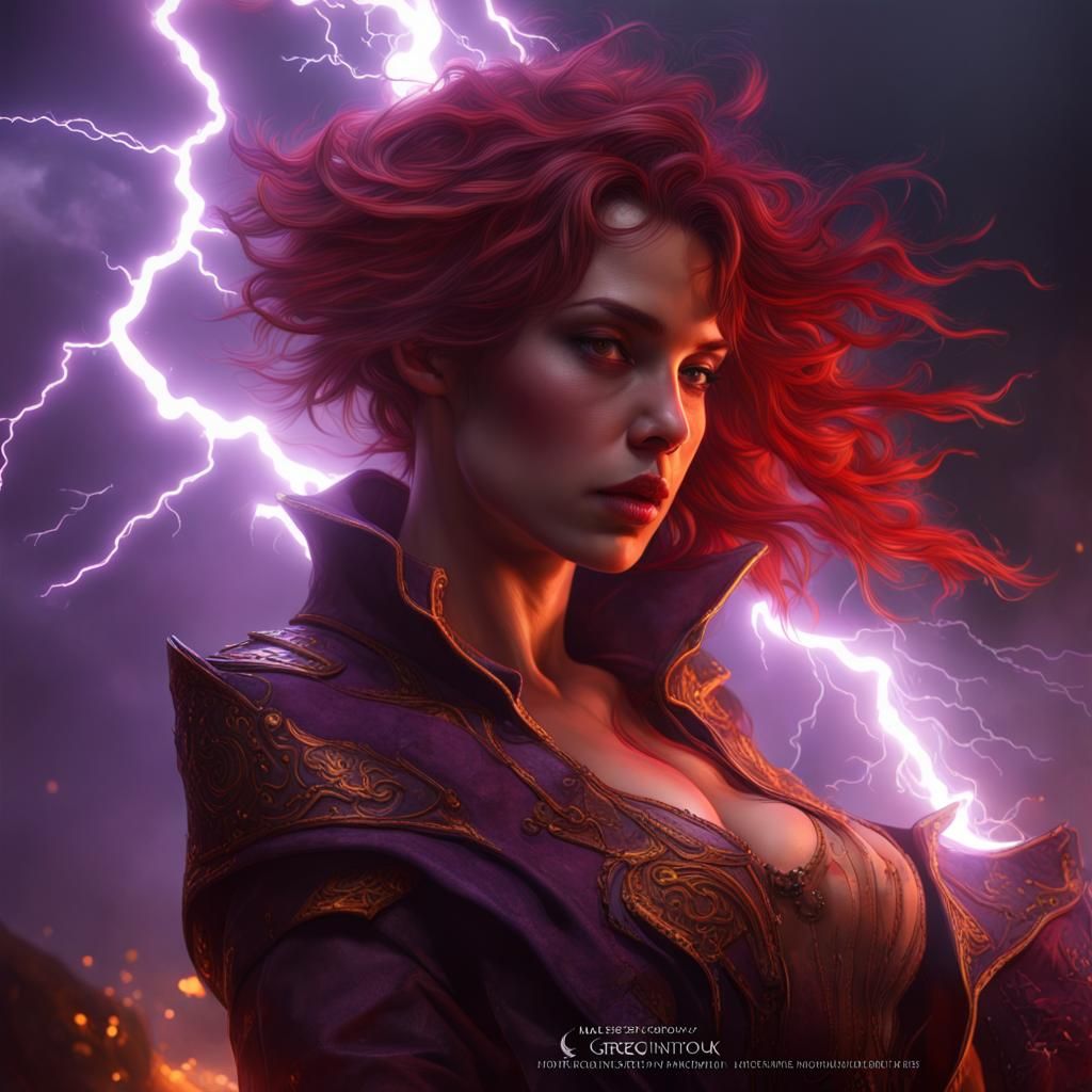 Sorceress Conjures Lightning, Dark Fantasy Concept Art