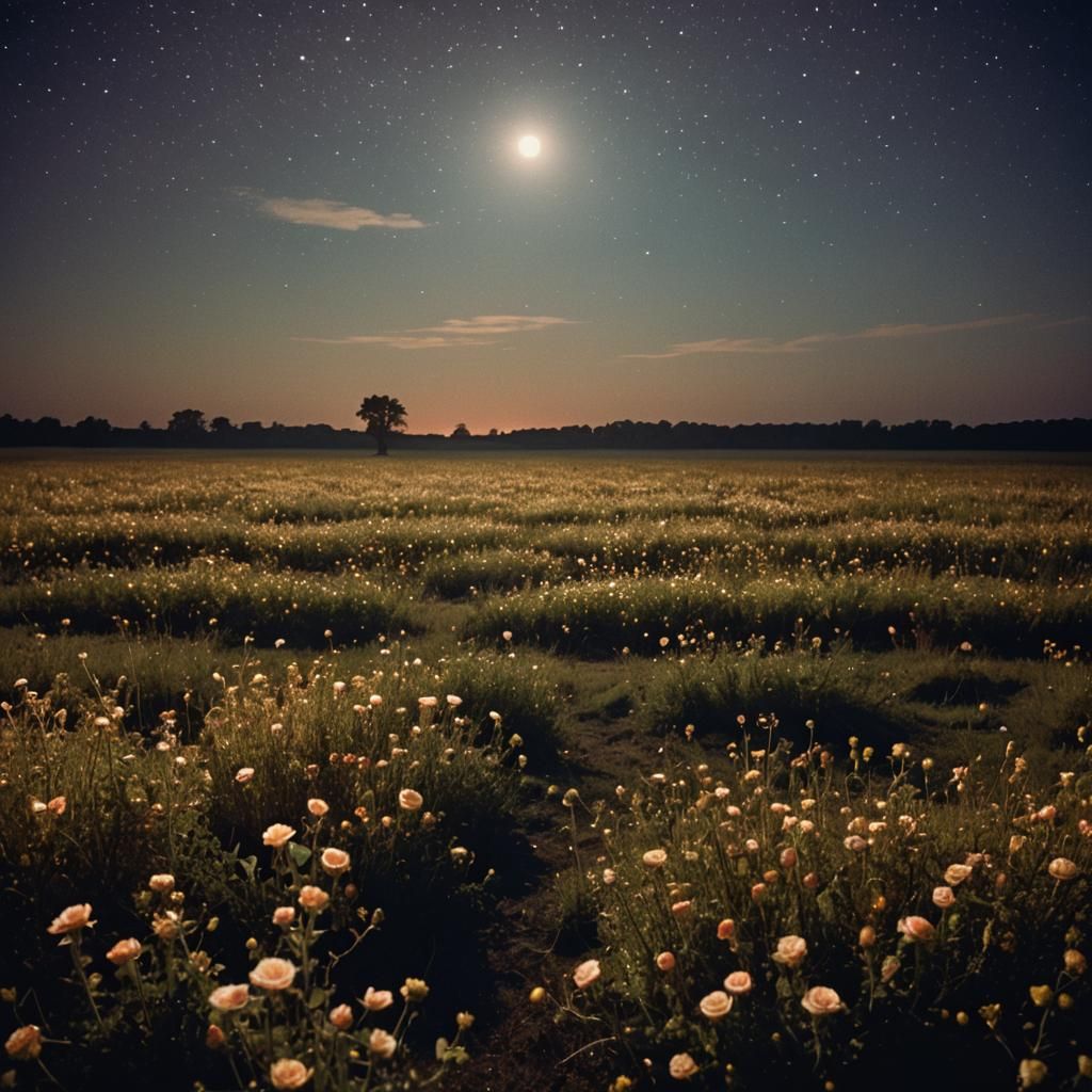 Starry Night Roses: A Cinematic Film Still