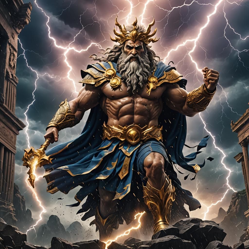 Zeus, God of Lightning, in Detailed Fantasy Art