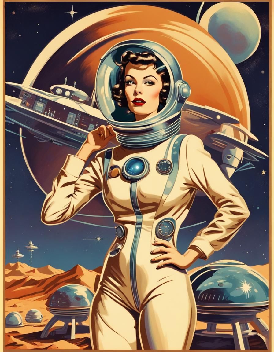 Retro-Futuristic Art Deco Woman on Alien Planet