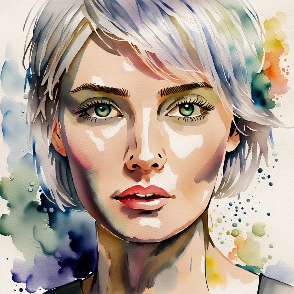 Silver-Blonde Girl: Watercolour Portrait in Turner Style