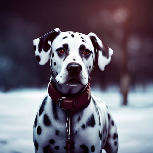 Dalmatian Dog in Snow: Cyberpunk Style Portrait