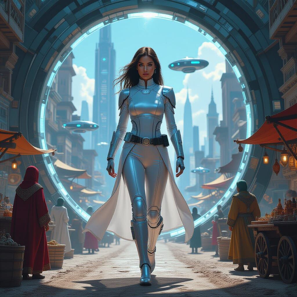 Woman Between Worlds: Cyberpunk Meets Medieval