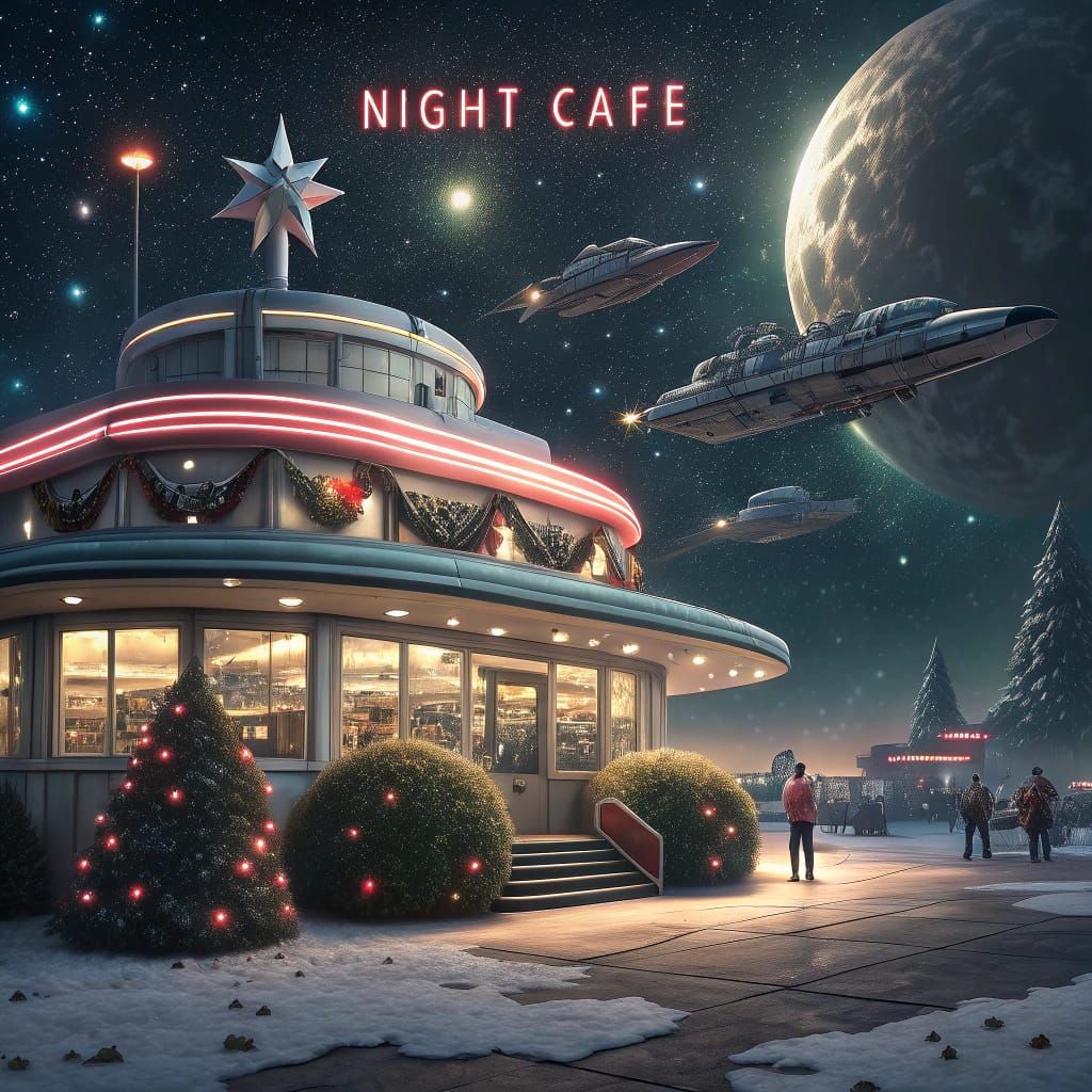 Galactic Christmas Night Cafe in Retro Art Deco