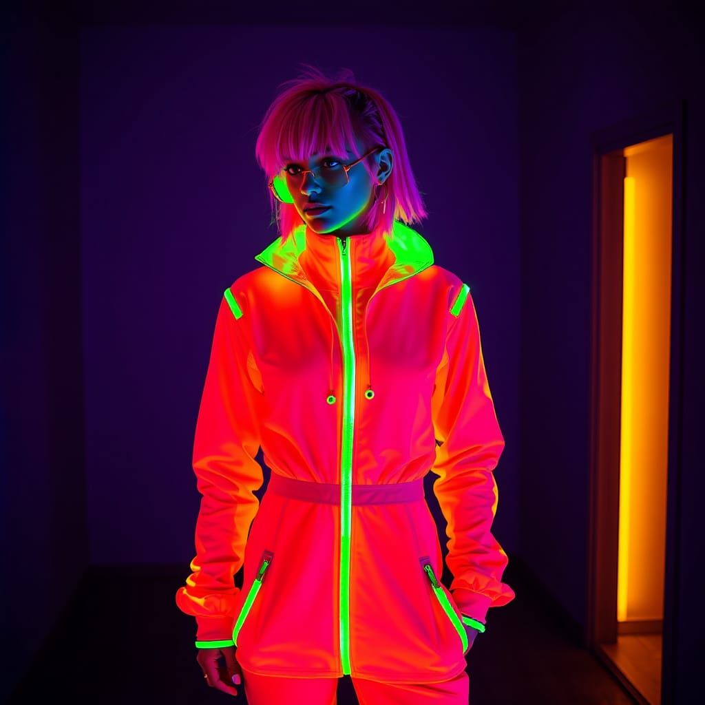 Neon Jumpsuit Glows Under Blacklight in Cyberpunk Style