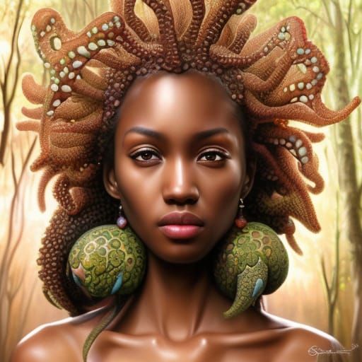 Beautiful African Squid Girl in Oil Painting Style