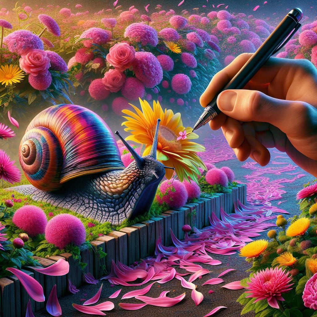Fantasy Art: Hand Drawing a Snail in Garden